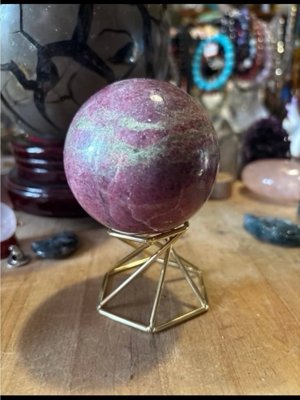 Rhodonite and Quartz Sphere